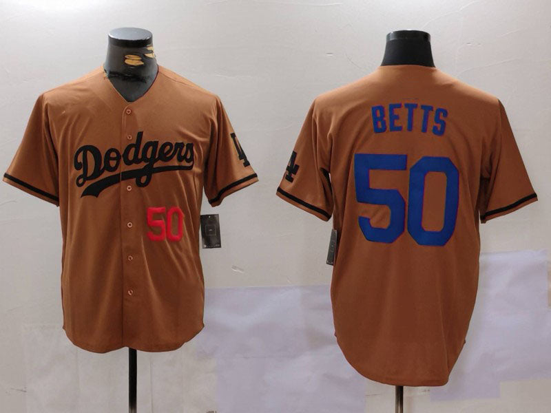 Los Angeles Dodgers #50 Mookie Betts Number Olive Cool Base Limited Stitched Baseball Jersey