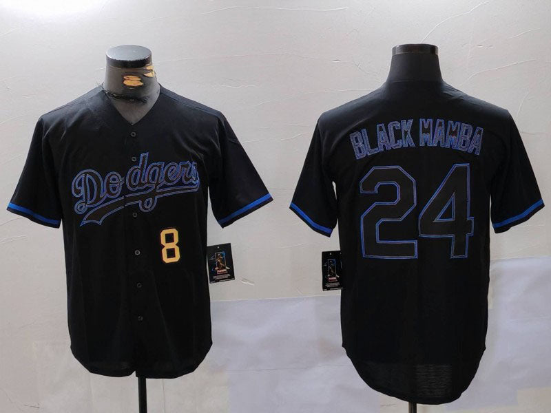 Los Angeles Dodgers #8 24 Kobe Bryant Black Mamba Lights Out Black Fashion Stitched Cool Base Baseball Jerseys