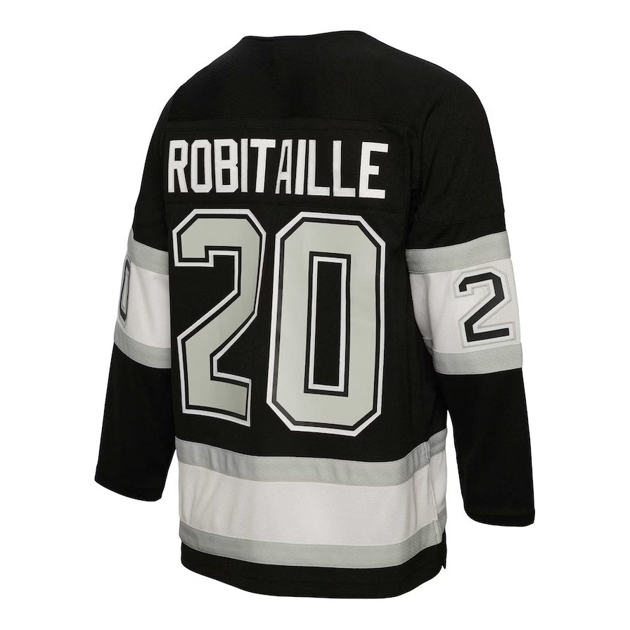 LA.Kings #20 Luc Robitaille Mitchell & Ness Alternate Captain Patch 1992-93 Blue Line Player Jersey - Black Stitched American Hockey Jerseys