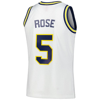 M.Wolverines #5 Jalen Rose Mitchell & Ness 1991-92 Swingman Player Jersey - White Stitched American College Jerseys