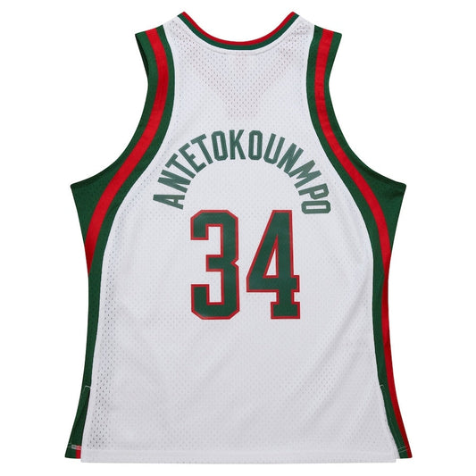 M.Bucks #34 Giannis Antetokounmpo Mitchell & Ness 2013-14 Hardwood Classics Swingman Jersey - White Stitched American Basketball Jersey