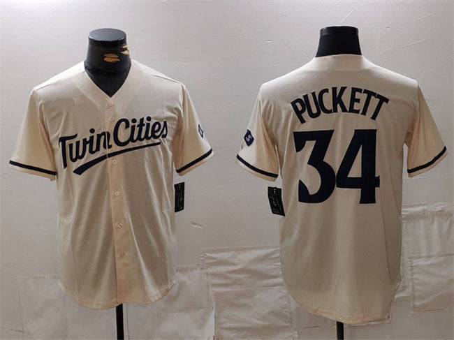 Minnesota Twins #34 Kirby Puckett Cream Cool Base Stitched Baseball Jersey