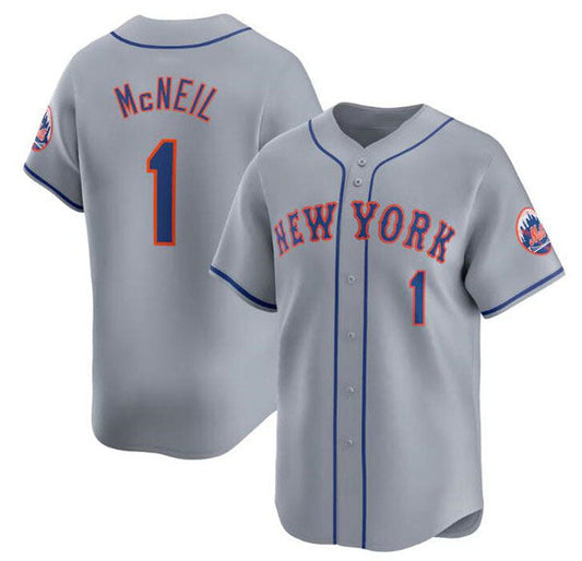 New York Mets #1 Jeff McNeil 2024 Gray Away Limited Stitched Baseball Jersey