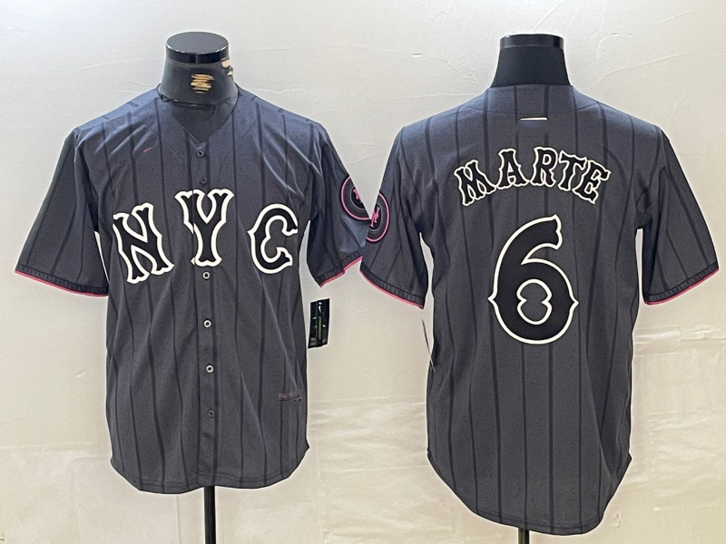 New York Mets #6 Starling Marte Gray 2024 City Connect Cool Base Stitched Baseball Jersey