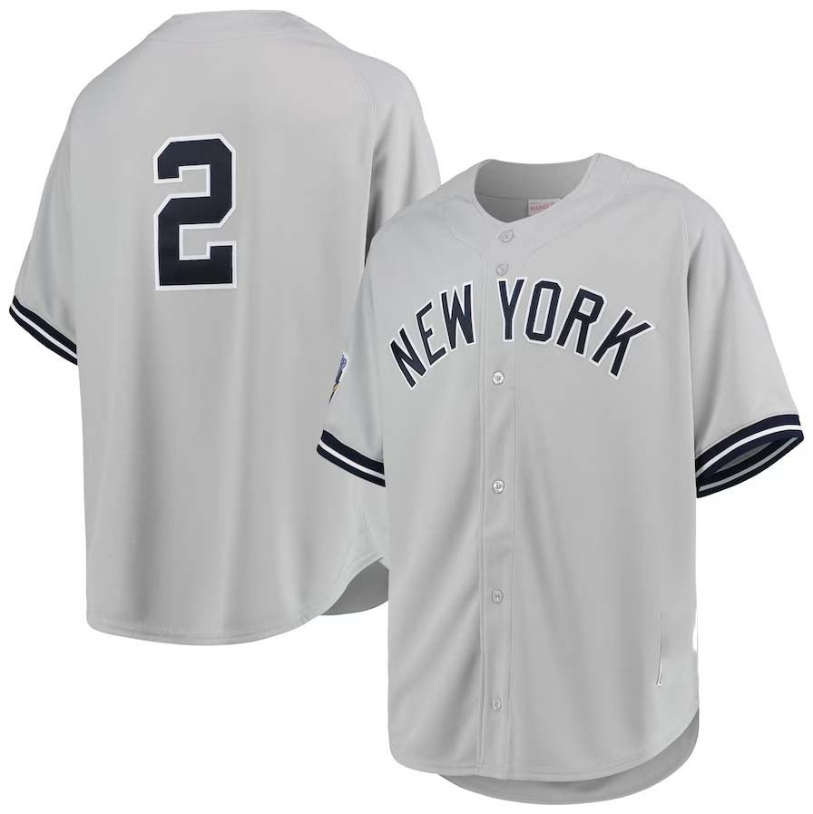 New York Yankees #2 Derek Jeter Mitchell & Ness 1998 Cooperstown Collection Road Authentic Jersey - Gray Stitches Baseball Jerseys