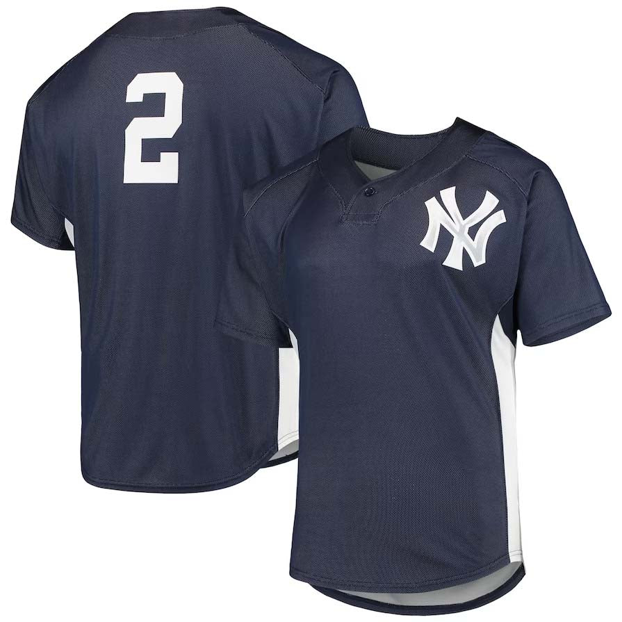 New York Yankees #2 Derek Jeter Mitchell & Ness Cooperstown Collection Mesh Batting Practice Button-Up Jersey - Navy Stitches Baseball Jerseys