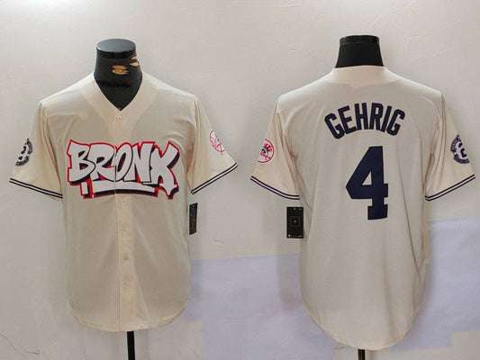 New York Yankees #4 Lou Gehrig Cream Limited Stitched Baseball Jersey