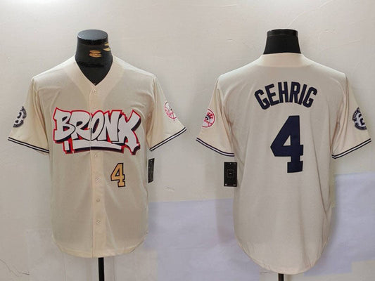 New York Yankees #4 Lou Gehrig Cream Limited Stitched Baseball Jersey