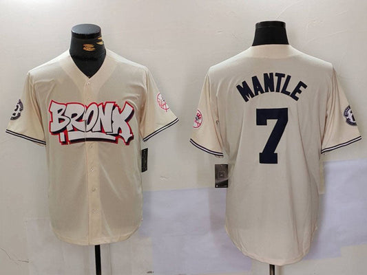 New York Yankees #7 Mickey Mantle Cream Limited Stitched Baseball Jersey