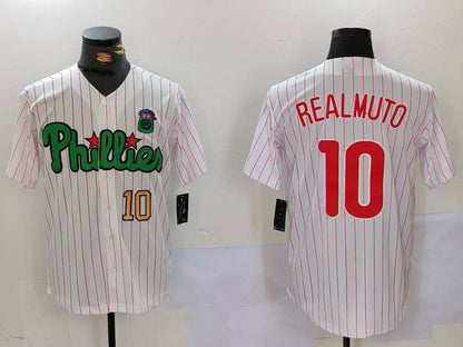 Philadelphia Phillies #10 J.T. Realmuto White Green Cool Base Stitched Baseball Jersey