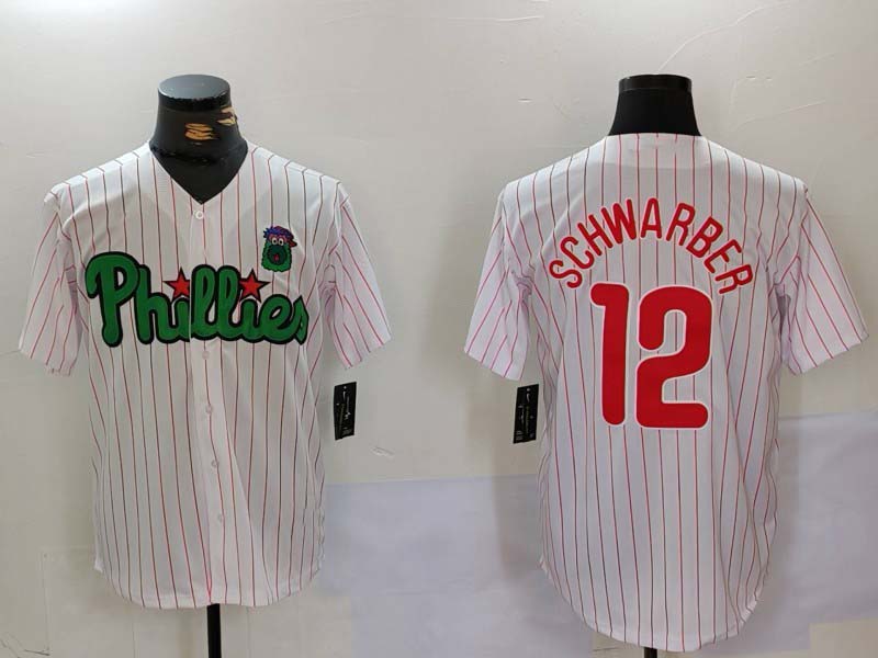 Philadelphia Phillies #12 Kyle Schwarber White Green Cool Base Stitched Baseball Jersey