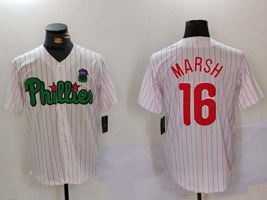 Philadelphia Phillies #16 Brandon Marsh White Green Cool Base Stitched Baseball Jersey