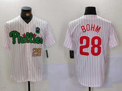 Philadelphia Phillies #28 Alec Bohm White Green Cool Base Stitched Baseball Jersey