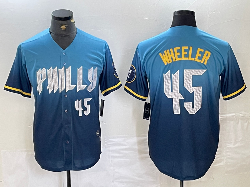 Philadelphia Phillies #45 Zack Wheeler Blue 2024 City Player Number Cool Base Stitched  Baseball Jersey