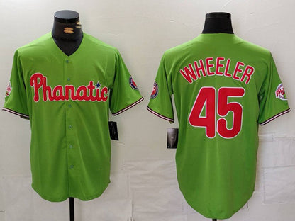 Philadelphia Phillies #45 Zack Wheeler Green With Patch Stitched Cool Base Baseball Jersey