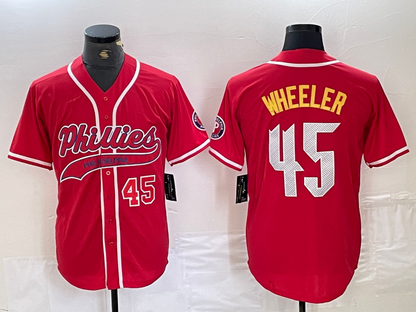 Philadelphia Phillies #45 Zack Wheeler Number Red Cool Base Stitched Baseball Jerseys