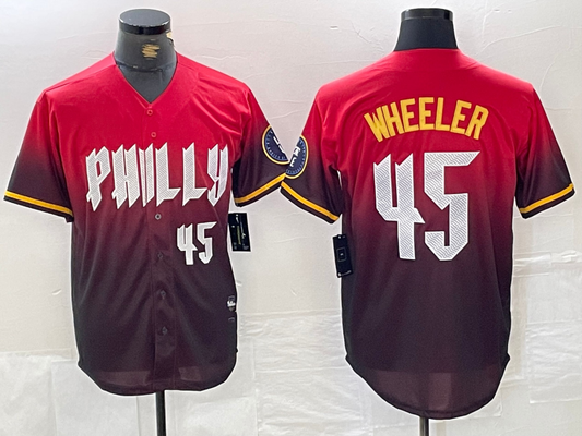 Philadelphia Phillies #45 Zack Wheeler Red 2024 City Player Number Cool Base Baseball Jersey