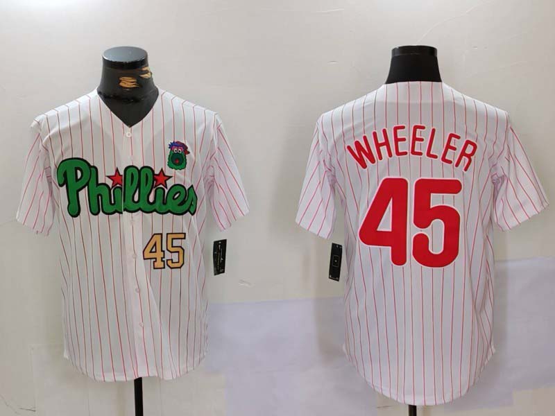 Philadelphia Phillies #45 Zack Wheeler White Green Cool Base Stitched Baseball Jersey