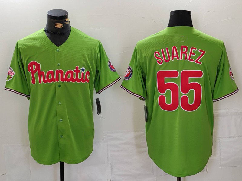 Philadelphia Phillies #55 Ranger Suarez Green With Patch Stitched Cool Base Baseball Jersey