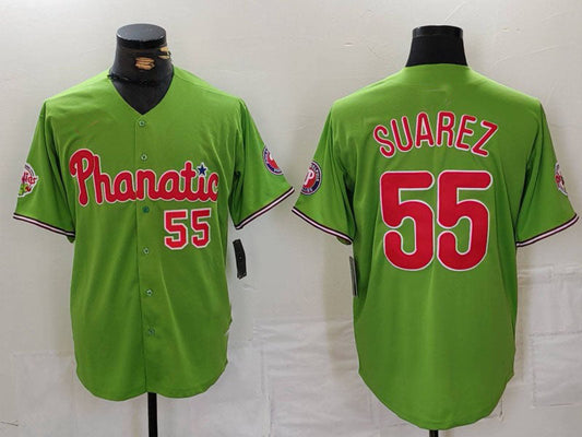 Philadelphia Phillies #55 Ranger Suarez Number Green With Patch Stitched Cool Base Baseball Jersey