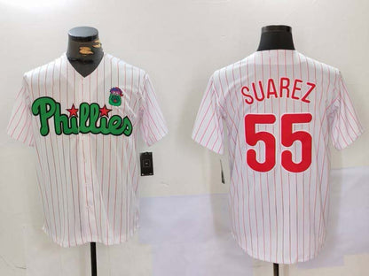 Philadelphia Phillies #55 Ranger Suárez White Green Cool Base Stitched Baseball Jersey