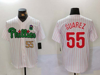 Philadelphia Phillies #55 Ranger Suárez White Green Cool Base Stitched Baseball Jersey