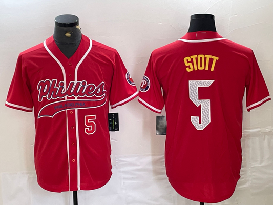 Philadelphia Phillies #5 Bryson Stott Number Red Cool Base Stitched Baseball Jerseys