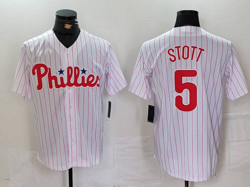 Philadelphia Phillies #5 Bryson Stott White Pinstripe Stitched Cool Base Baseball Jersey