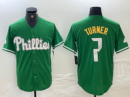 Philadelphia Phillies #7 Trea Turner Kelly Green Cool Base Jersey Baseball Jerseys