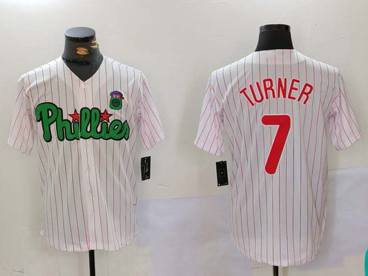 Philadelphia Phillies #7 Trea Turner White Green Cool Base Stitched Baseball Jersey