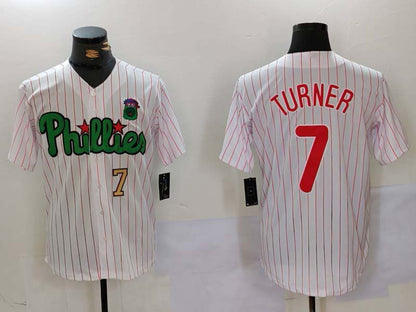 Philadelphia Phillies #7 Trea Turner White Green Cool Base Stitched Baseball Jersey