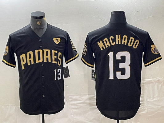 San Diego Padres #13 Manny Machado Black Gold With Patch Cool Base Stitched Baseball Jersey