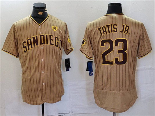 San Diego Padres #23 Fernando Tatis Jr. Tan With PS Patch Flex Base Stitched Baseball Jersey