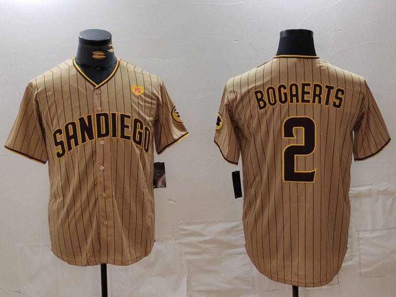 San Diego Padres #2 Xander Bogaerts Khaki With PS Patch Cool Base Stitched Baseball Jersey