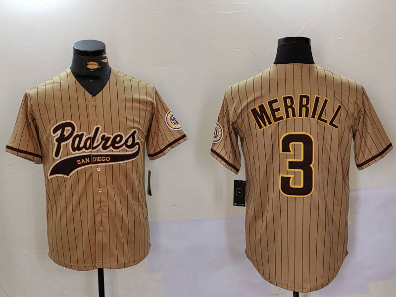 San Diego Padres #3 Jackson Merrill Tan 2023 Cool Base Stitched Baseball Jersey