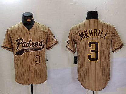 San Diego Padres #3 Jackson Merrill Tan 2023 Cool Base Stitched Baseball Jersey