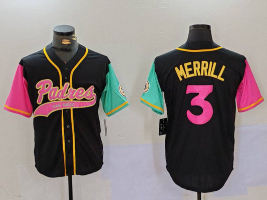 San Diego Padres #3 Jackson Merrill Black NEW 2023 City Connect Cool Base Stitched Baseball Jersey