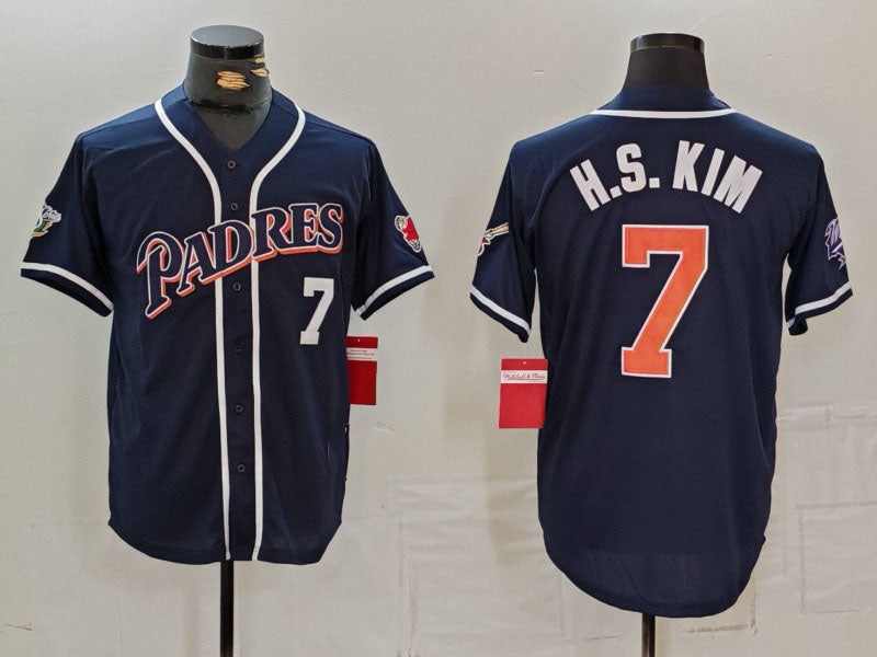 San Diego Padres #7 Ha Seong Kim Navy Player Number Cooperstown Cool Base Stitched Baseball Jersey