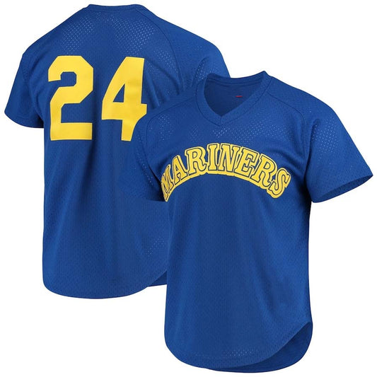 Seattle Mariners #24 Ken Griffey Jr. Mitchell & Ness Cooperstown Mesh Batting Practice Jersey - Royal Baseball Jerseys