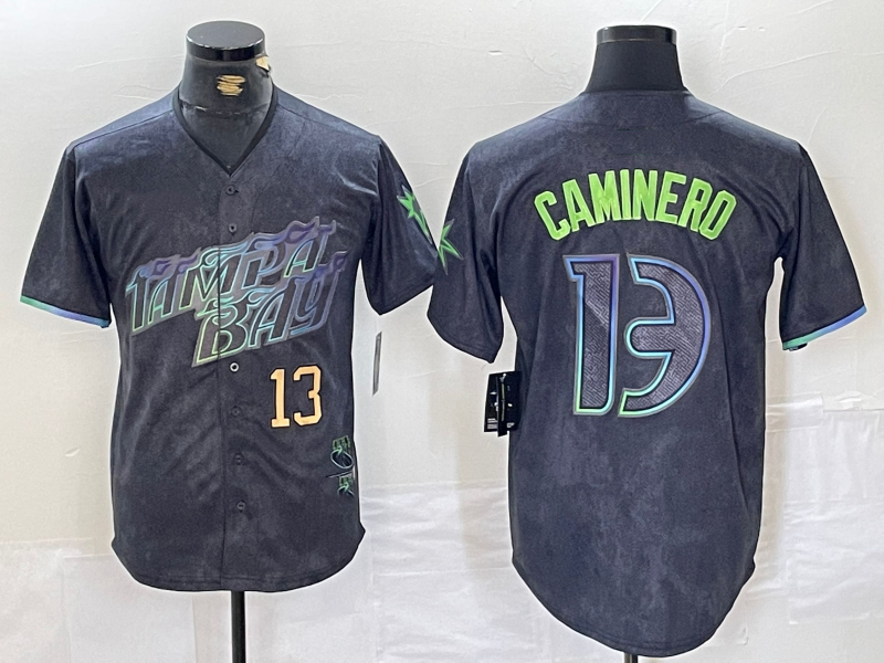 Tampa Bay Rays #13 Junior Caminero Charcoal 2024 City Connect Limited Stitched Baseball Jersey