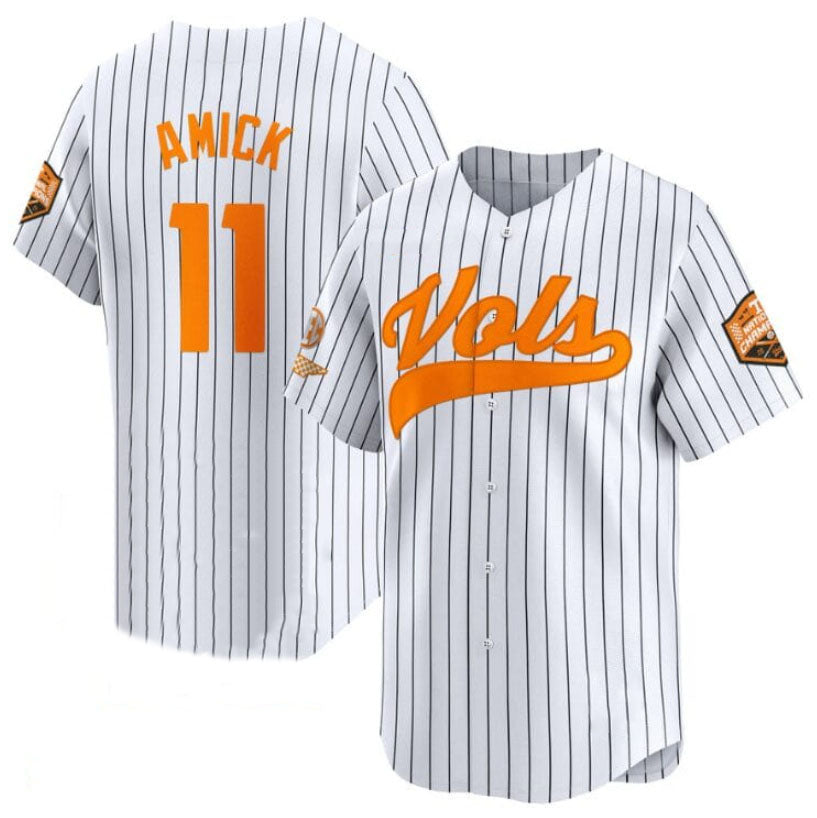 T.Volunteers #11 Billy Amick White Pinstripe 2024 Champions Vapor Limited Stitched College Jerseys