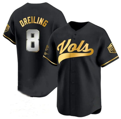 T.Volunteers #8 Dylan Dreiling Black Gold 2024 Champions Vapor Limited Baseball Stitched American College Jerseys