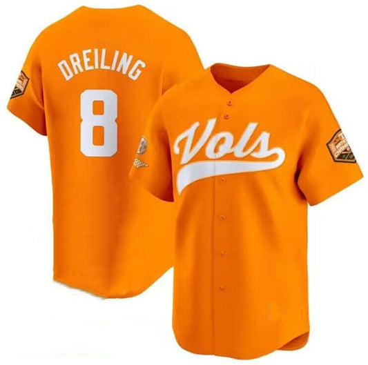 T.Volunteers #8 Dylan Dreiling Orange 2024 Champions Vapor Limited Baseball Stitched American College Jerseys