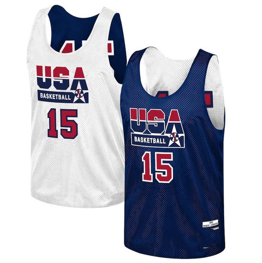 USA Basketball #15 Magic Johnson Mitchell & Ness Training 1992 Dream Team Authentic Reversible Practice Jersey - Navy American Basketball Jersey