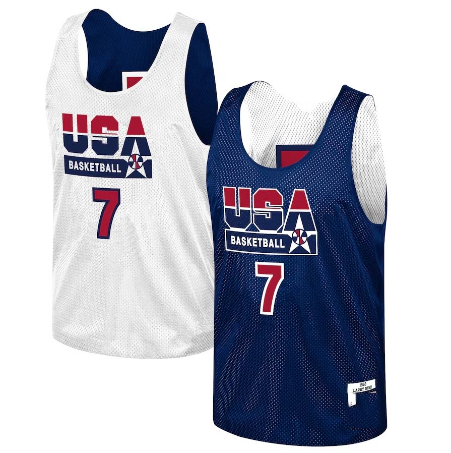 USA Basketball #7 Larry Bird Mitchell & Ness Training 1992 Dream Team Authentic Reversible Practice Jersey - Navy American Basketball Jersey