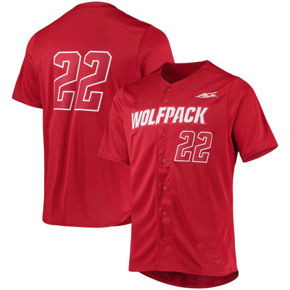 #22 NS.Wolfpack Button-Up Baseball Jersey Red Stitched American College Jerseys