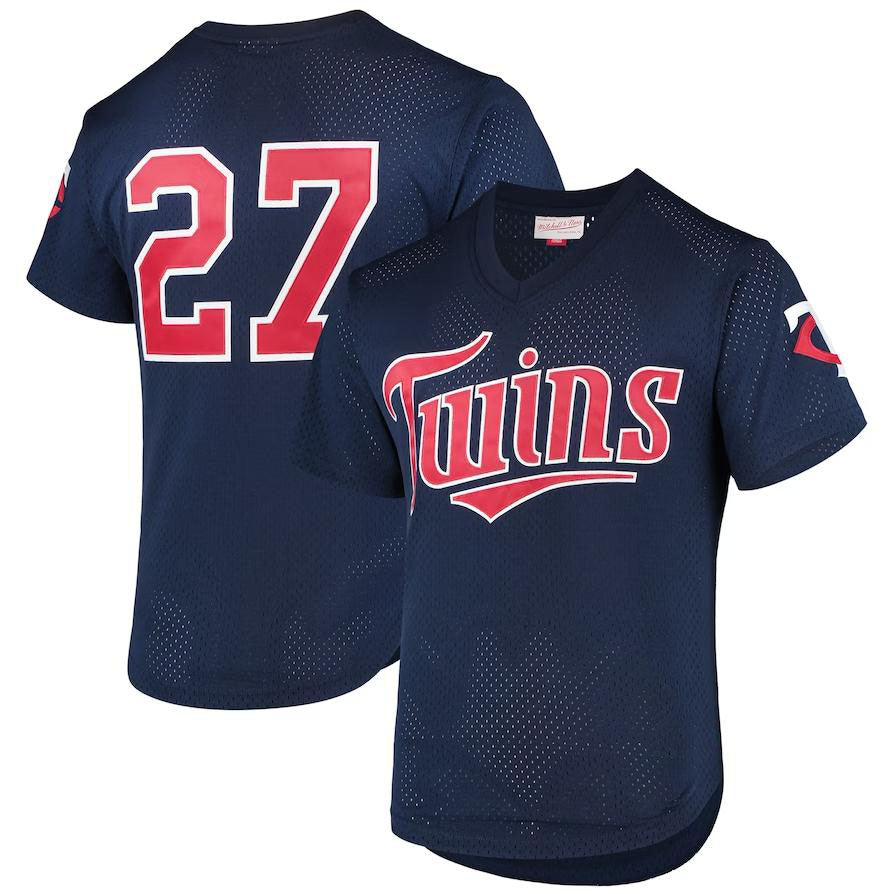 Minnesota Twins #27 David Ortiz Navy Mitchell & Ness 2002 Cooperstown Collection Mesh Batting Practice Jersey