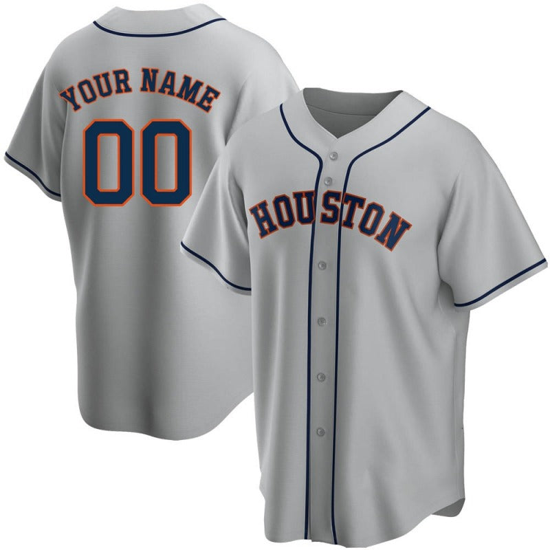 Custom Houston Astros Baseball Gray Jerseys Stitched Letter And Numbers Mesh for Men Women Youth Button Down Jersey