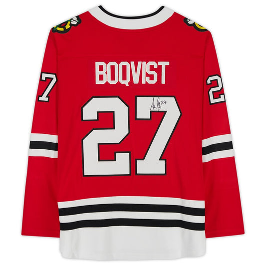 C.Blackhawks #27 Adam Boqvist Fanatics Authentic Autographed Fanatics Breakaway Jersey Red Stitched American Hockey Jerseys