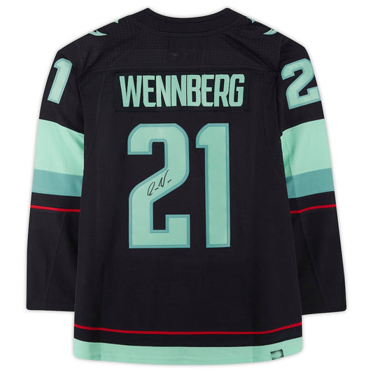 S.Kraken #21 Alex Wennberg Fanatics Authentic Autographed  with Inaugural Season Jersey Patch Blue Stitched American Hockey Jerseys